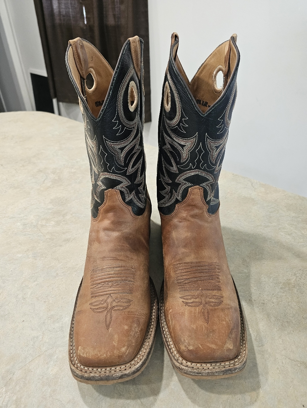 Mens 12 D Justin BENT RAIL Brown Leather Square Western Cowboy Boots, WORN TWICE - Picture 5 of 12
